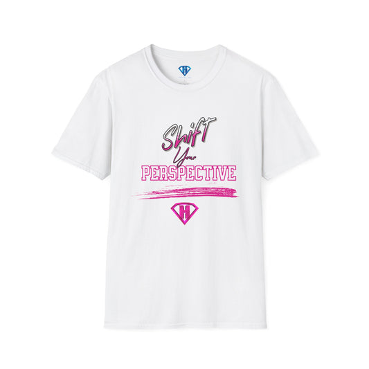 White & Pink "Shift Your Perspective" Inspirational T-Shirts