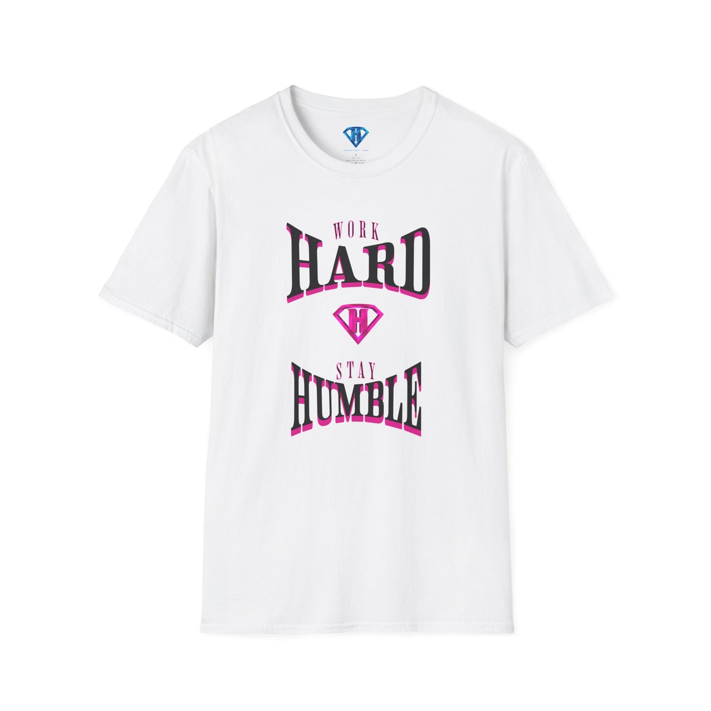 White & Pink "Work Hard and Stay Humble" Inspirational T-Shirt