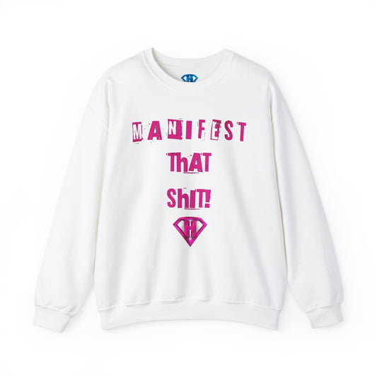 White & Pink "Manifest That Shit" Positivity Sweaters