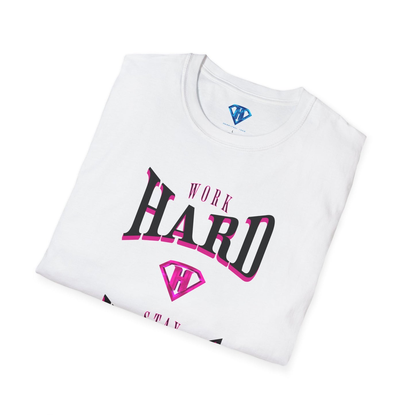 White & Pink "Work Hard and Stay Humble" Inspirational T-Shirt