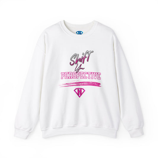 White & Pink "Shift Your Perspective" Positivity Sweaters